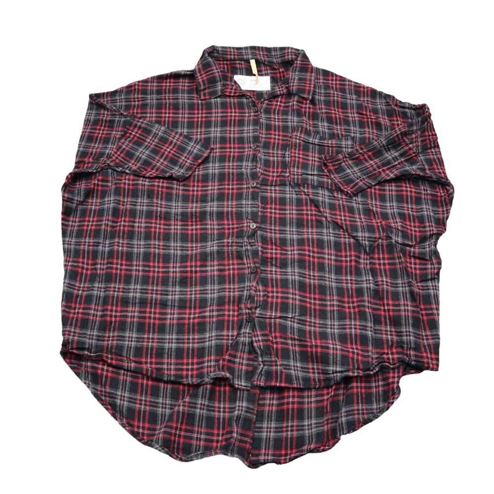 Primi Shirt Womens S Red Plaid Button Up Pocket Quarter Sleeve Collared Top